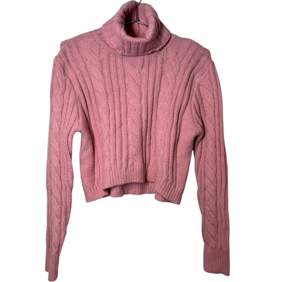 NWT More to Come Gabbi Cable Knit Cropped Sweater in Pink Small Revolve Winter - Picture 2 of 8